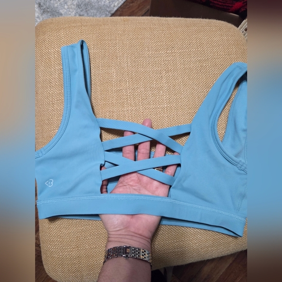 Women's Crisscross Back Sports Bra - Sky Blue - Picture 4 of 4